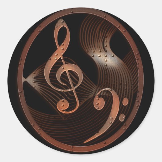 Steampunk Music Design ronde stickers (Voorkant)