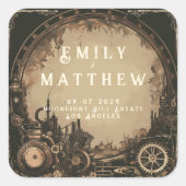 Steampunk Noir Affair Bruiloft Vierkante Sticker (Voorkant)