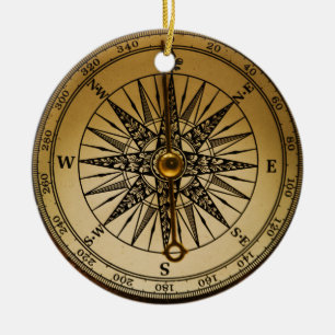 Steampunk Nostalgic Old Brass Compass Keramisch Ornament