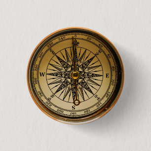 Steampunk Nostalgic Old Brass Compass Ronde Button 3,2 Cm
