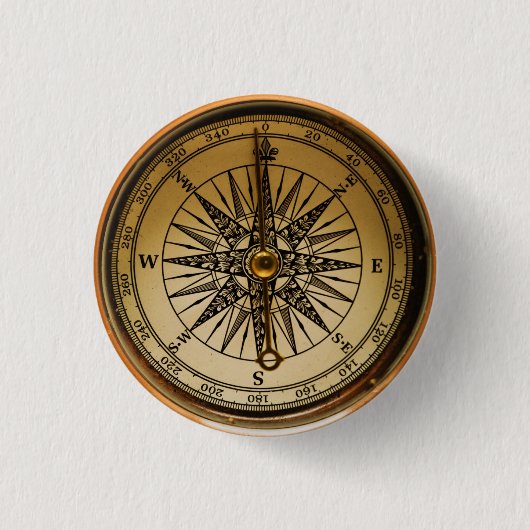 Steampunk Nostalgic Old Brass Compass Ronde Button 3,2 Cm (Voorkant)