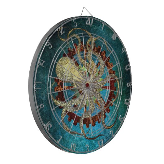 Steampunk Octopus & Clockwork Gears Dartbord (Voorkant Links)