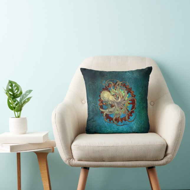 Steampunk Octopus & Clockwork Gears Kussen (Stoel)