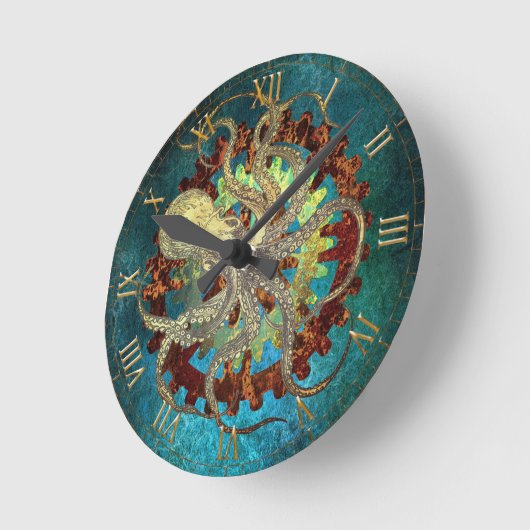Steampunk Octopus & Clockwork Gears Ronde Klok (Hoek)