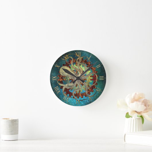 Steampunk Octopus & Clockwork Gears Ronde Klok (Huis)