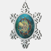 Steampunk Octopus & Clockwork Gears Tin Sneeuwvlok Ornament (Rechts)