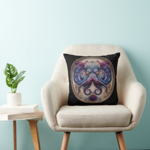 Steampunk Octopus Embleem met Paarse Rozen Kussen