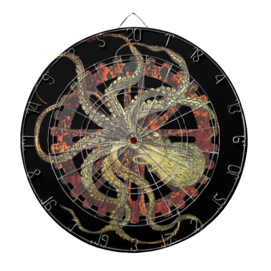 Steampunk Octopus & Rusty Clockwork Gear Dartbord (Voorkant)