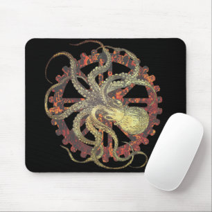 Steampunk Octopus & Rusty Clockwork Gear Mousepad Muismat