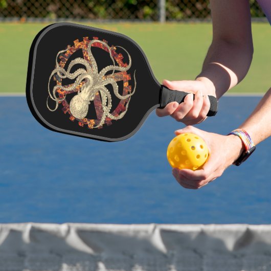 Steampunk Octopus & Rusty Clockwork Gear Pickleball Paddle (Insitu)