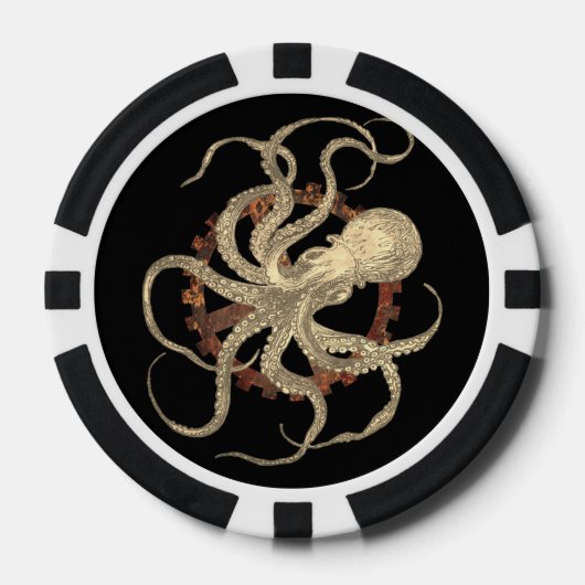 Steampunk Octopus & Rusty Clockwork Gear Poker Chips (Voorkant)