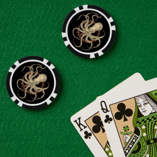 Steampunk Octopus & Rusty Clockwork Gear Poker Chips (Pokertafel (Dubbel))