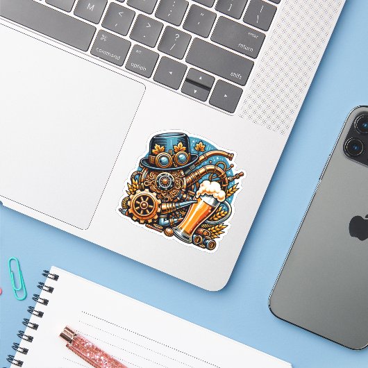 Steampunk Oktoberfest Sticker (Laptop met iPhone)