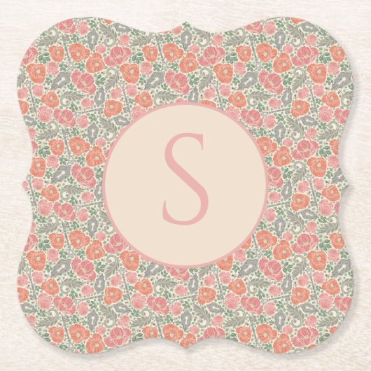  Steampunk Old Lock Key Red Poppy Kartonnen Onderzetters (Voorkant)