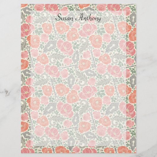 Steampunk Old Lock Key Red Poppy Paper (Voorkant)