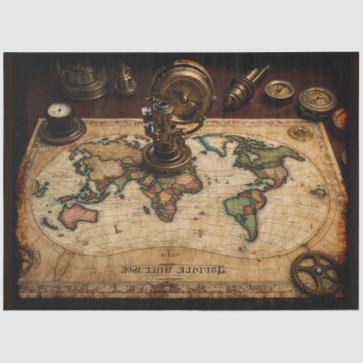 Steampunk Olde Wereldkaart Tissuepapier (Voorkant)