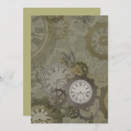 Steampunk olijfgroen afdrukken aankondiging