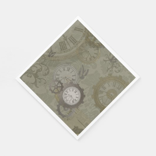 Steampunk olijfgroen afdrukken servet (Hoek)