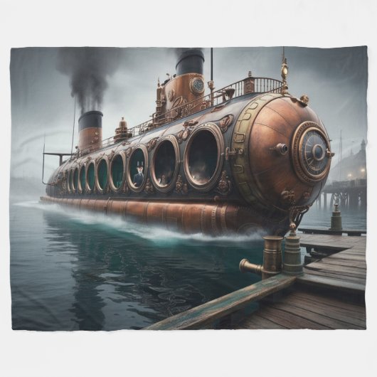 Steampunk Onderwaterboot Fleece Deken (Voorkant (Horizontaal))