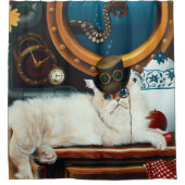 Steampunk Onderzeeër Kat Thee Douchegordijn (Voorkant)