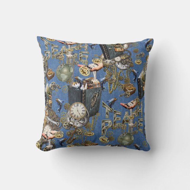 Steampunk op Blue Denim Kussen (Voorkant)
