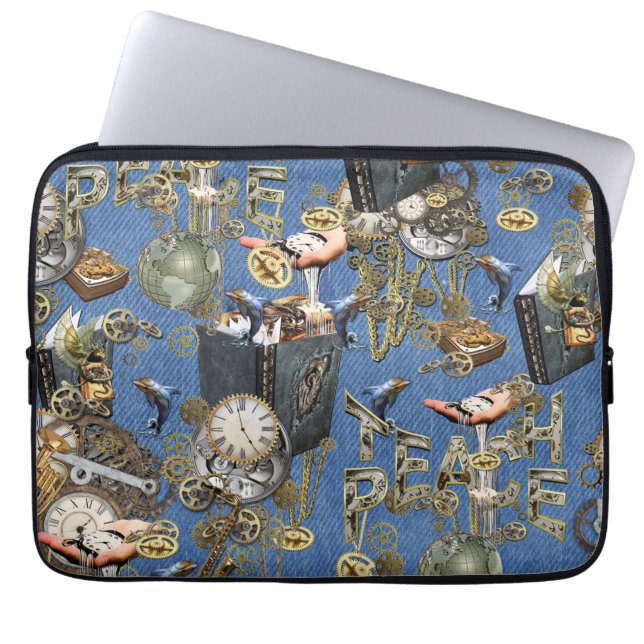 Steampunk op Blue Denim Laptop Sleeve (Voorkant)