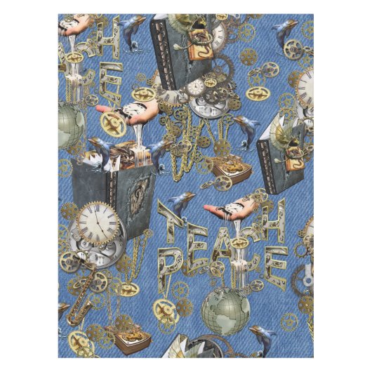 Steampunk op Blue Denim Tafelkleed (Voorkant)