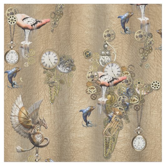 Steampunk op Gold Tan Leather Stof (Close Up)