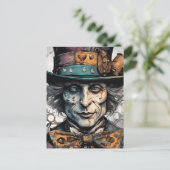 Steampunk Oude Man Waterverf Briefkaart (Staand voorkant)