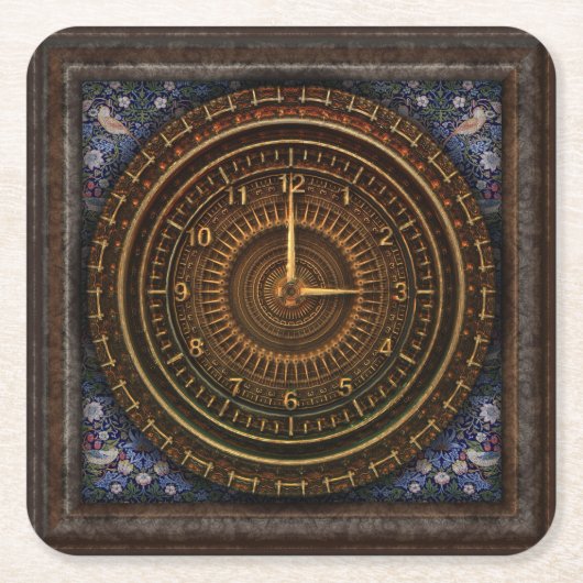 Steampunk ouderwetse koperklokwerk vierkante kartonnen onderzetter (Voorkant)