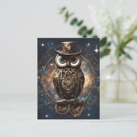 Steampunk Owl Briefkaart (Staand voorkant)