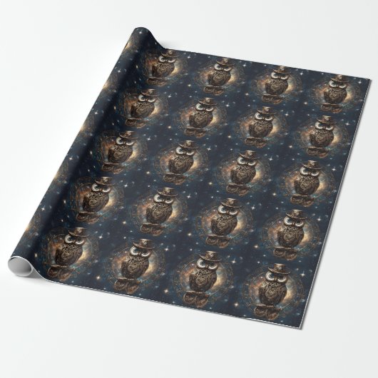 Steampunk Owl Cadeaupapier (Uitgerold)