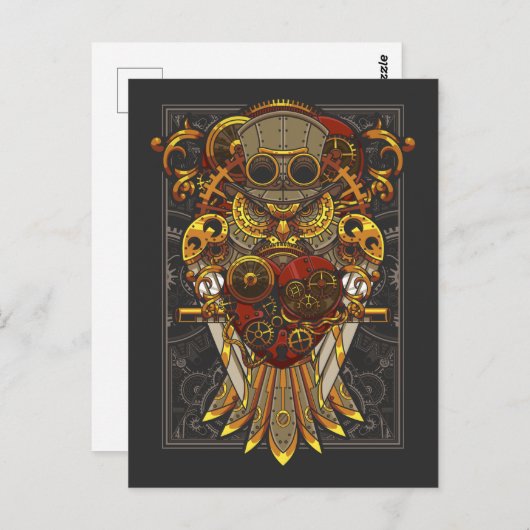 Steampunk Owl Mechanical Bird Clockwork Fantasy Briefkaart (Voorkant / Achterkant)