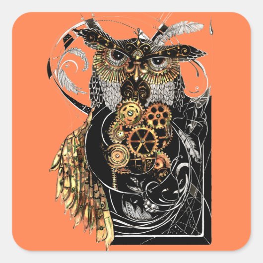 Steampunk Owl Vierkante Sticker (Voorkant)