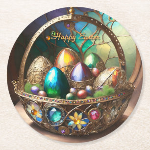 Steampunk Paasmand gevuld met kleurrijke eieren Ronde Kartonnen Onderzetter