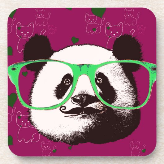 Steampunk Panda-Beer in bril met Mustache Bier Onderzetter (Voorkant)
