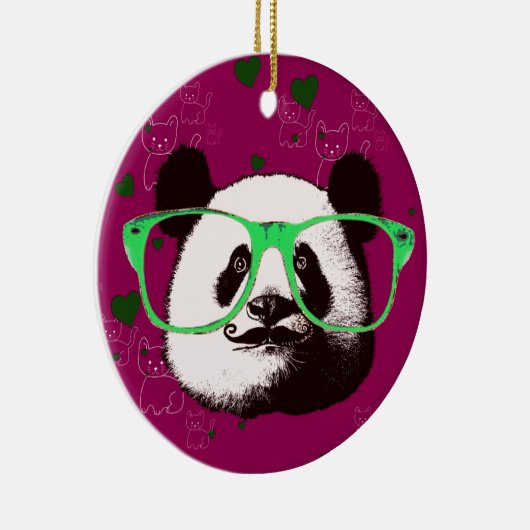 Steampunk Panda-Beer in bril met Mustache Keramisch Ornament (Rechts)