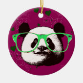 Steampunk Panda-Beer in bril met Mustache Keramisch Ornament (Voorkant)