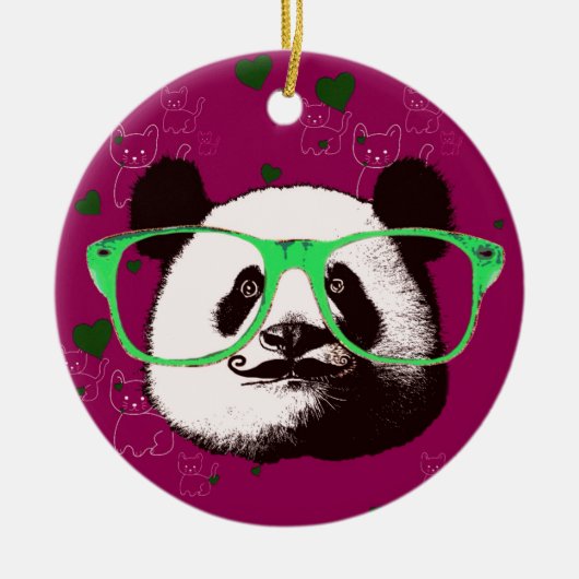 Steampunk Panda-Beer in bril met Mustache Keramisch Ornament (Voorkant)