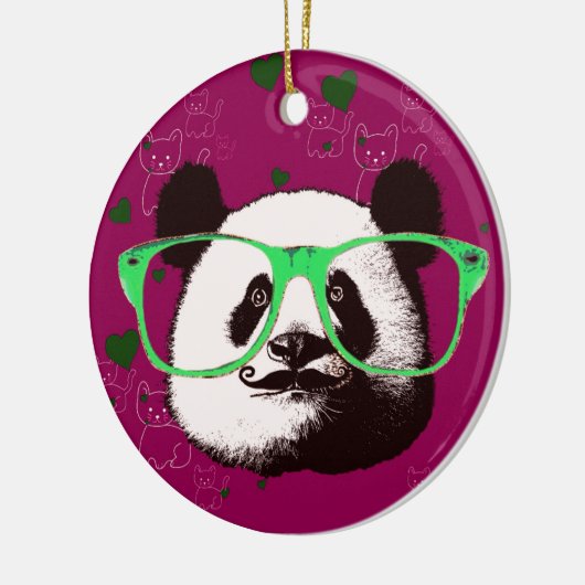 Steampunk Panda-Beer in bril met Mustache Keramisch Ornament (Links)