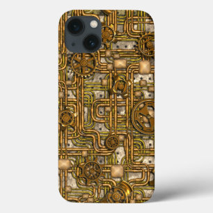 Steampunk-paneel - Tandwielen en pijpen - messing iPhone 13 Hoesje