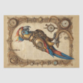 Steampunk papegaai op perkament - decoupage - tissuepapier (Voorkant)
