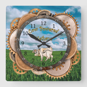 Steampunk ~ Pardon My Methane ~ Koe Powered Vierkante Klok