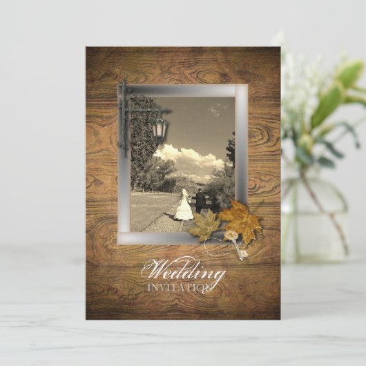 Steampunk Parijs Herfstbladeren Herfst Bruiloft Kaart (Staand voorkant)