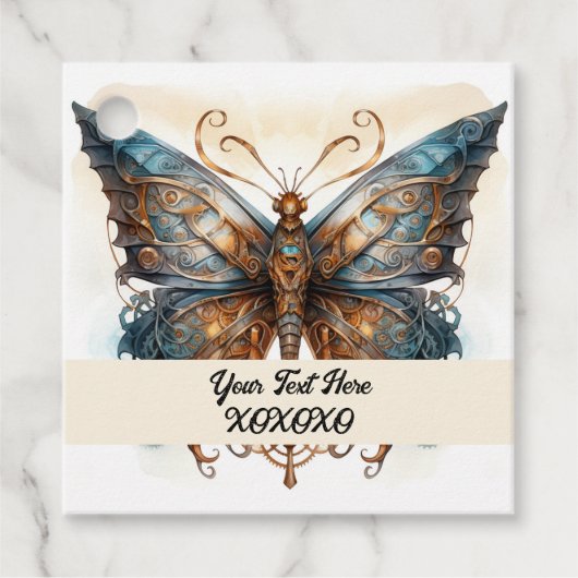 Steampunk party vlinder bedankjes labels (Voorkant)