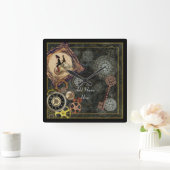 Steampunk Patterns wheels, gears cogs and things Vierkante Klok (Huis)