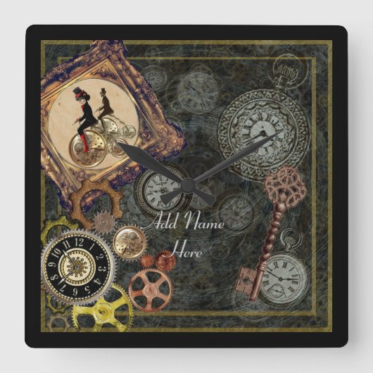 Steampunk Patterns wheels, gears cogs and things Vierkante Klok (Voorkant)