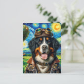 Steampunk Piloot Berner Berghond Van Gogh Briefkaart (Staand voorkant)