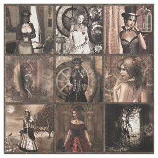 Steampunk Pinups Quilt Block Print Stof