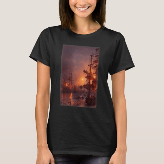 Steampunk Pirate Town Steampunk Pirate Architectur T-shirt (Voorkant)